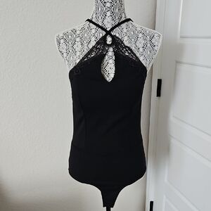 *LAST CHANCE!* Haute Monde Elegant Black Lace Halter Bodysuit